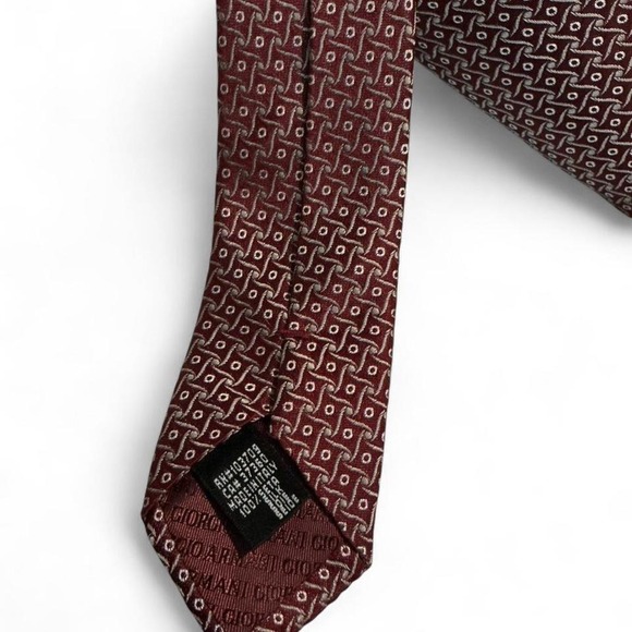 Giorgio Armani Silk Tie Mens OS Burgundy Geometric Made In Italy Excellent - Picture 4 of 7